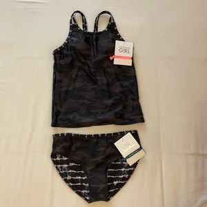 NWT Athleta Girl camo/tie dye black tankini set XL